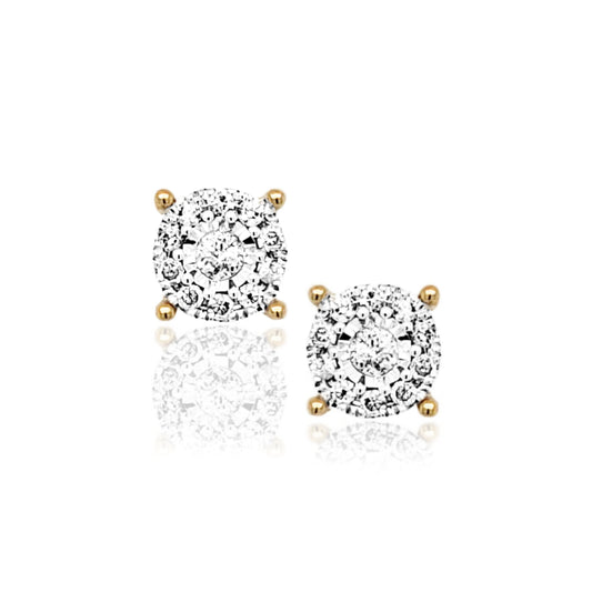 10K Yellow Gold And Diamond Four Prong Stud Earrings - HK Jewels