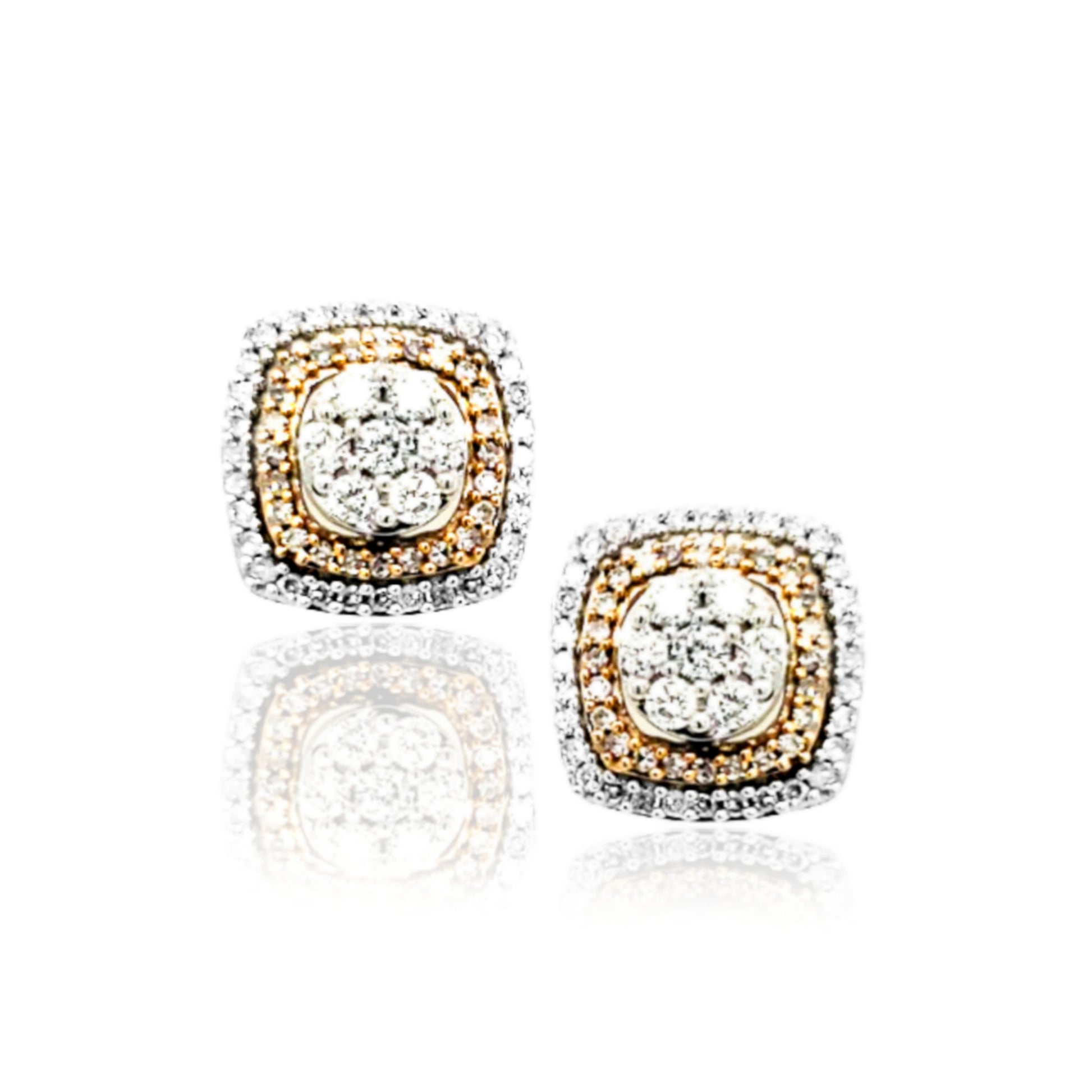 10K Two Tone Gold And Diamond Square Shaped Stud Earrings - HK Jewels