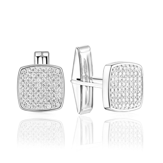 Sterling Silver Micropave Cushion Shape Cufflinks - HK Jewels