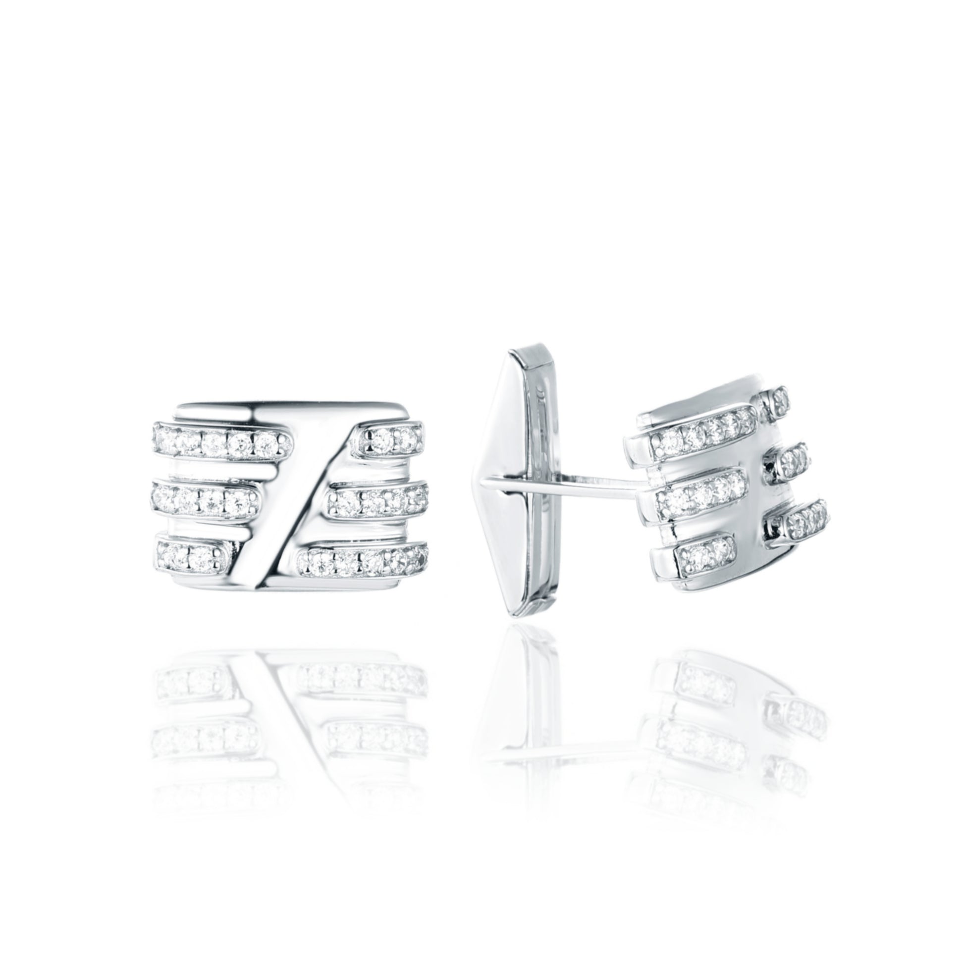 Sterling Silver Oval CZ Semi Stripe Cufflinks - HK Jewels