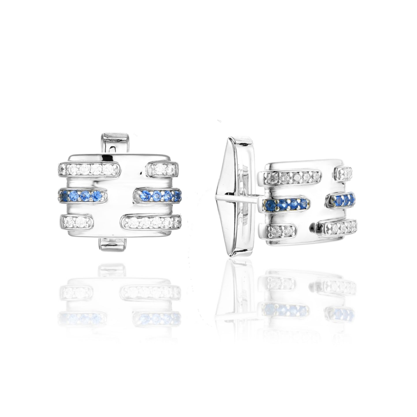 Sterling Silver Oval CZ Semi Stripe Cufflinks - HK Jewels