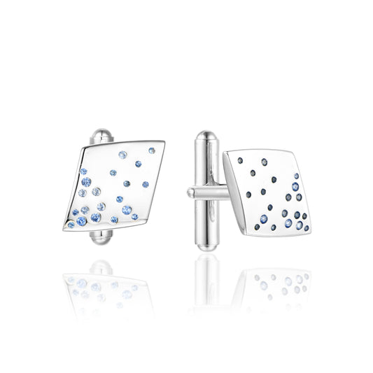 Sterling Silver Sprinkled Rhombus CZ Cufflinks - HK Jewels