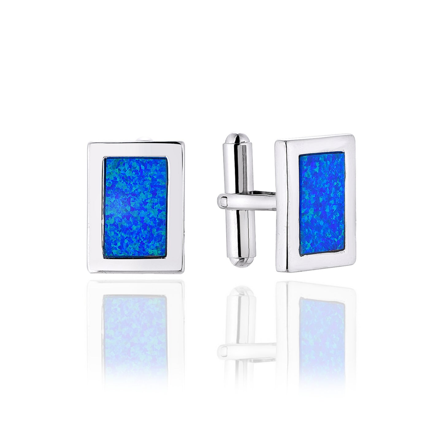 Sterling Silver Rectangular Blue Opal Cufflinks - HK Jewels