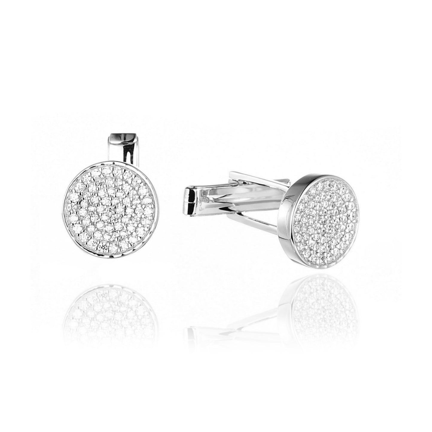 Sterling Silver Micropave Round Cufflinks - HK Jewels