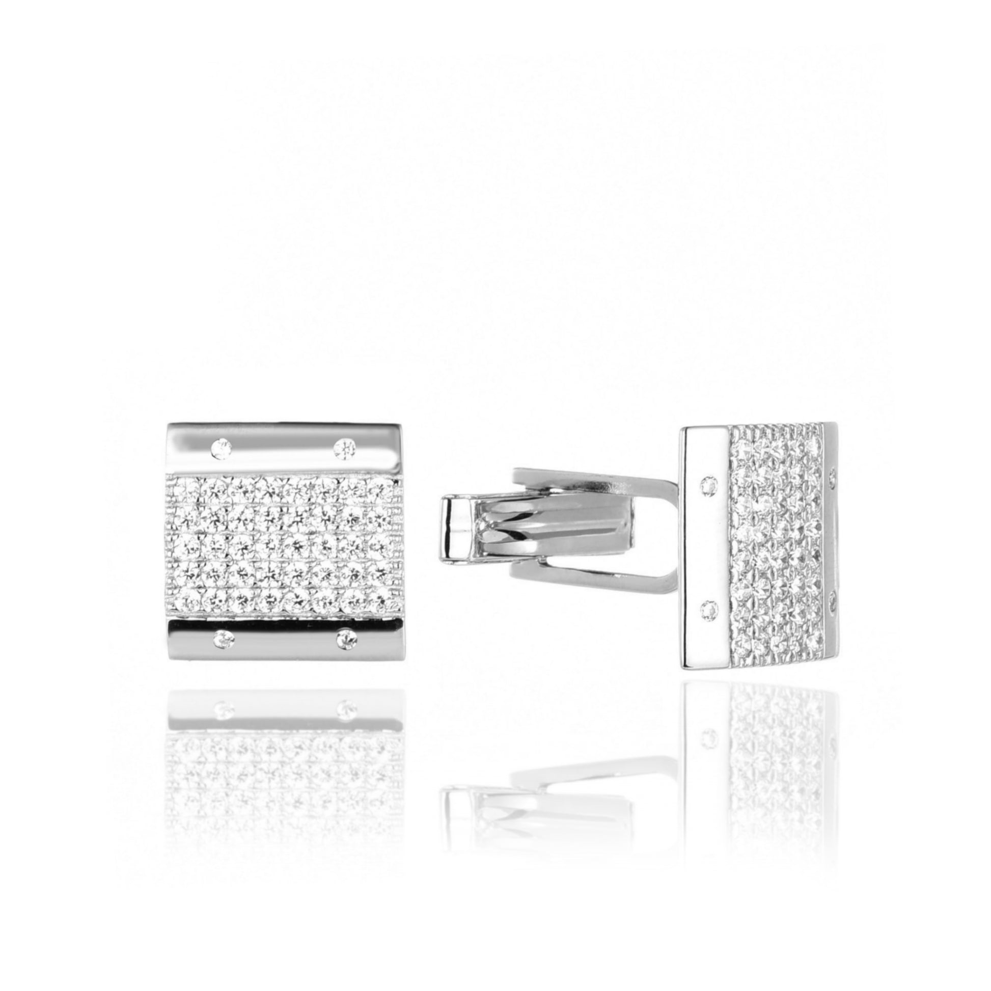 Sterling Silver Micropave Rectangular Cufflinks - HK Jewels