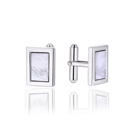 Sterling Silver Cufflinks with White Shell Center - HK Jewels