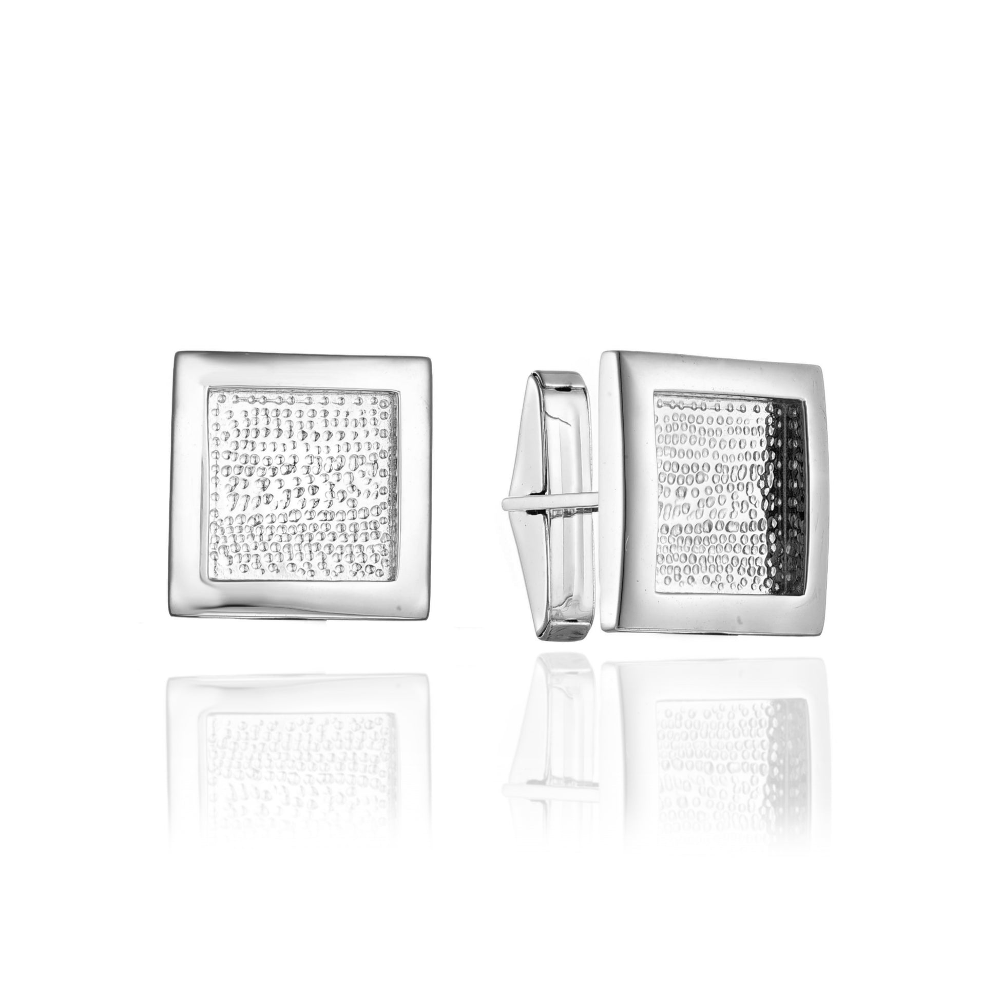 Sterling Silver Square Cufflinks With Textured Center - HK Jewels