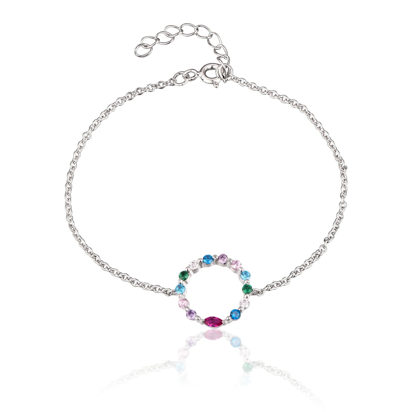 Sterling Silver Colorful CZ Circle Bracelet - HK Jewels