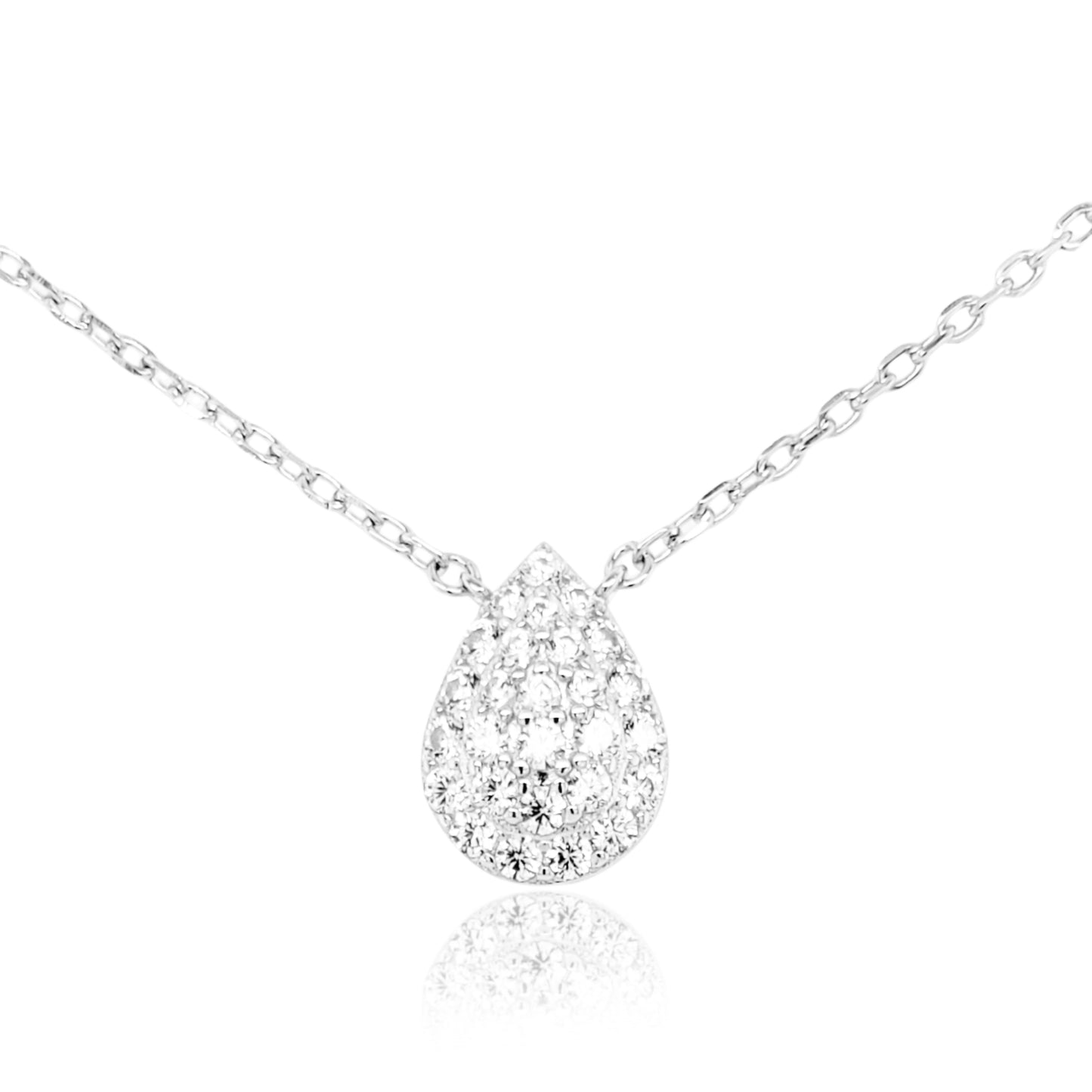 Sterling Silver Micropave CZ Pear Shaped Solitaire Necklace - HK Jewels