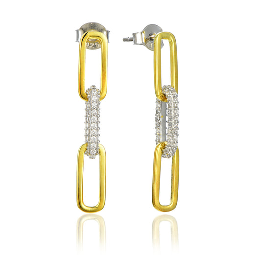 Sterling Silver Two Tone Paperclip Link Earring - HK Jewels