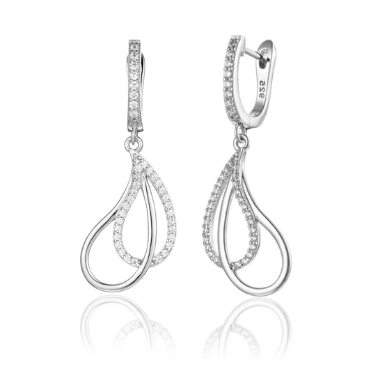 Sterling Silver Micropave Double Twisted Teardrop Earrings - HK Jewels