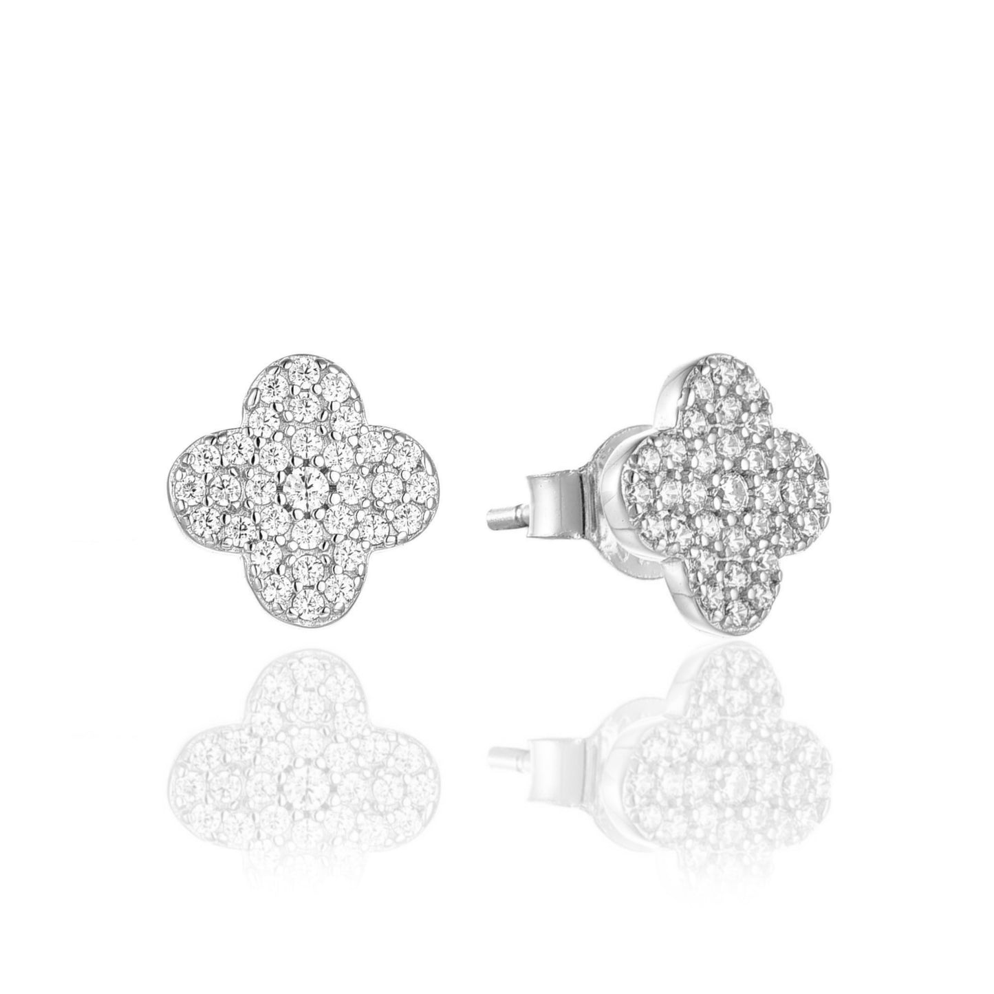 Sterling Silver Micropave Clover Stud Earrings - HK Jewels