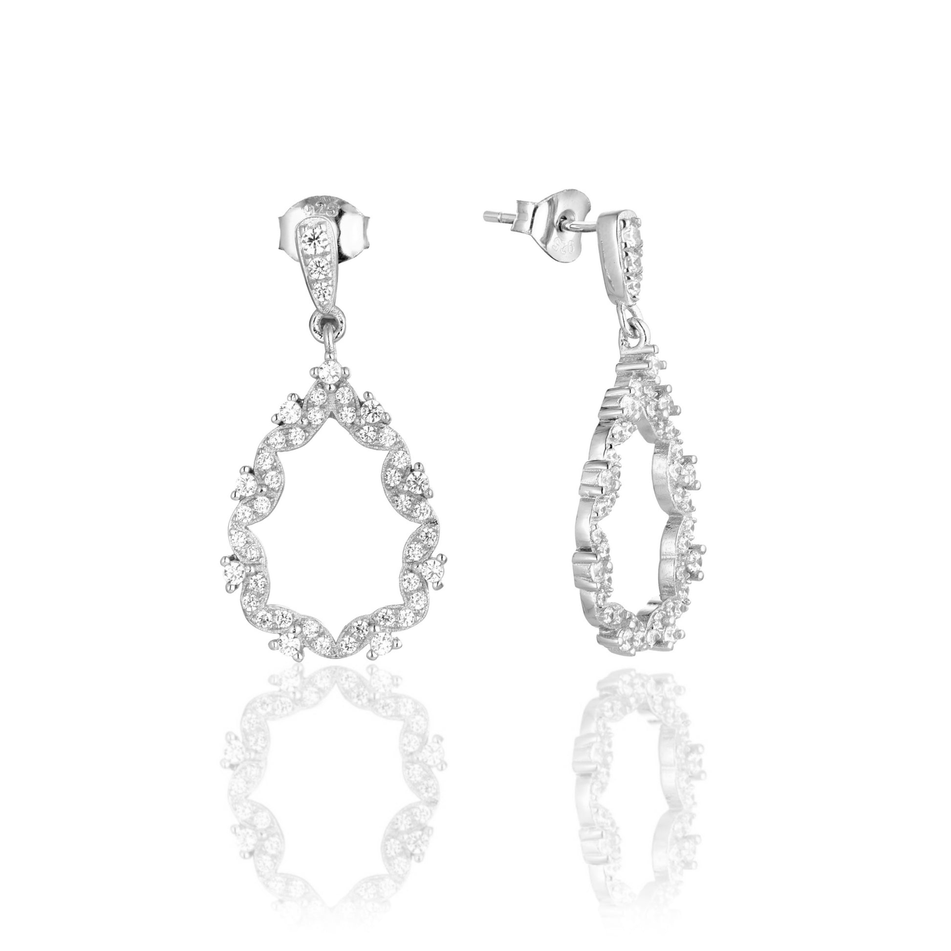 Sterling Silver Small Dangling Sprinkled CZ Teardrop Earrings - HK Jewels