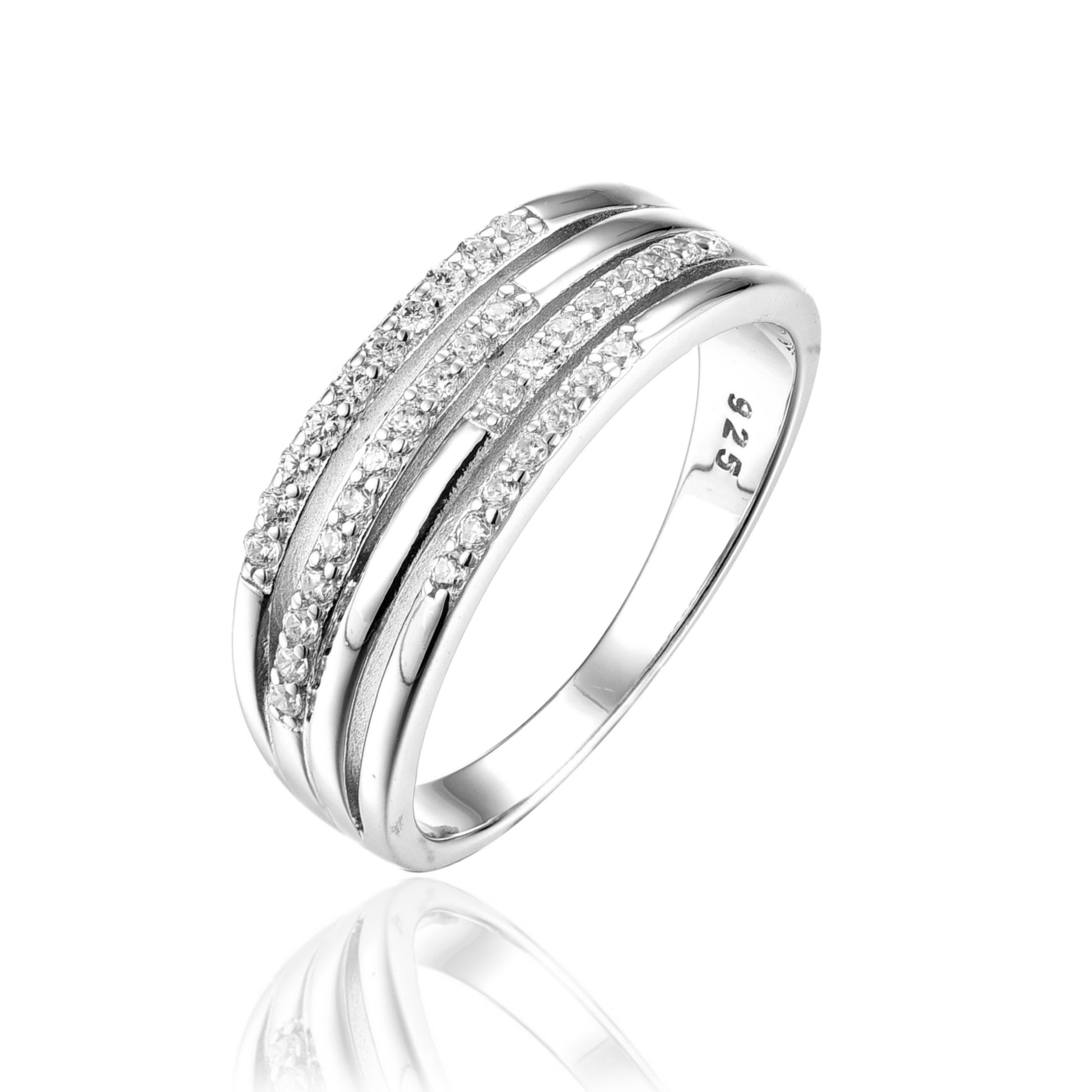 Sterling Silver Micropave Four Row Ring - HK Jewels