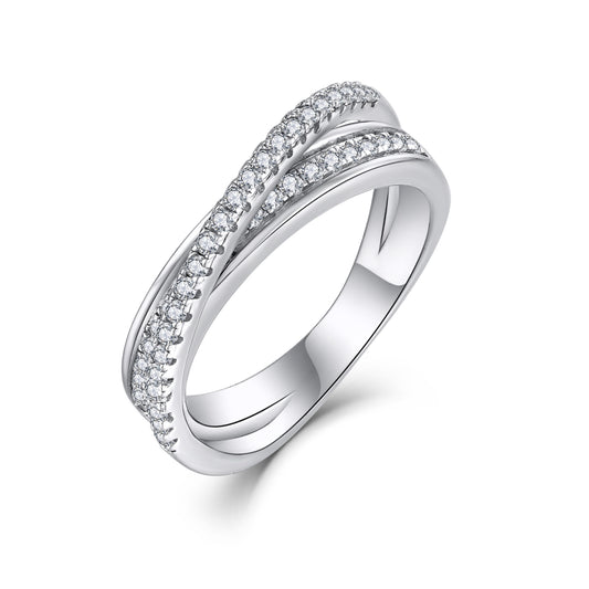 Sterling Silver Micropave Crossover CZ Ring - HK Jewels