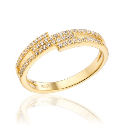 Gold Plated Sterling Silver Micropave Four Row Bypass Ring - HK Jewels