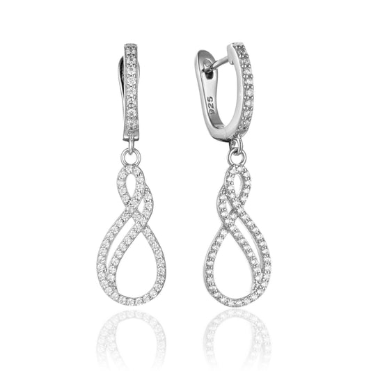 Sterling Silver Micropave Twisted Double Teardrop (Infinity) Earring - HK Jewels