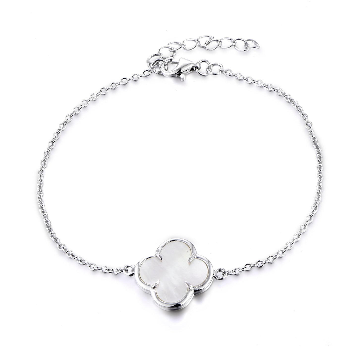 Sterling Silver Single Clover White Shell Bracelet - HK Jewels