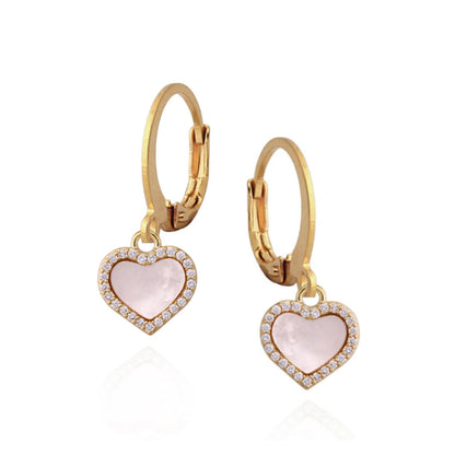Gold Plated  Steel Medium Mother-of-Pearl Heart Earring - HK Jewels