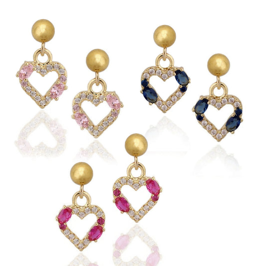 Double Stone Outlined Fuchsia Heart Post Earring - HK Jewels