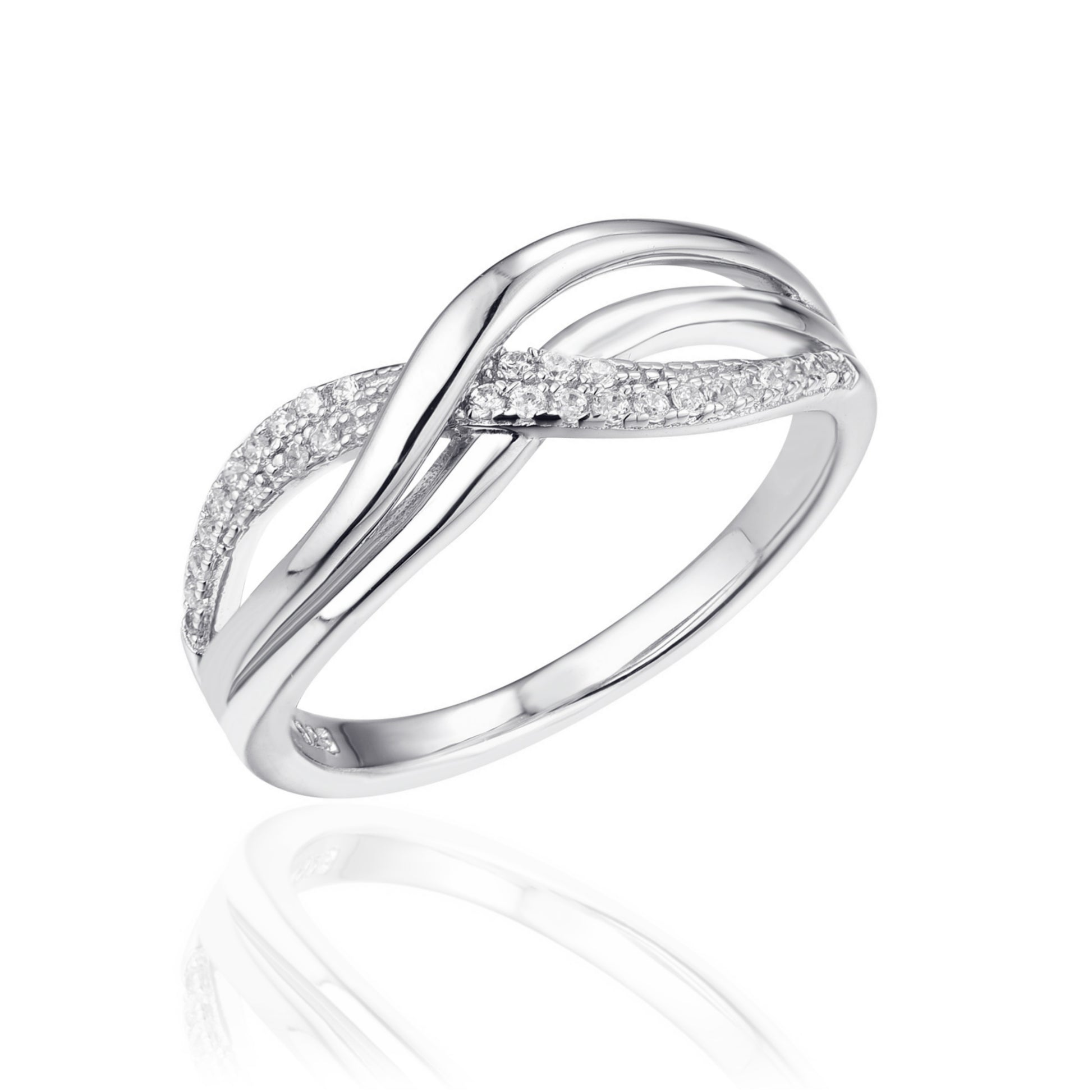 Sterling Silver Micropave Double Row Double Braid Ring - HK Jewels