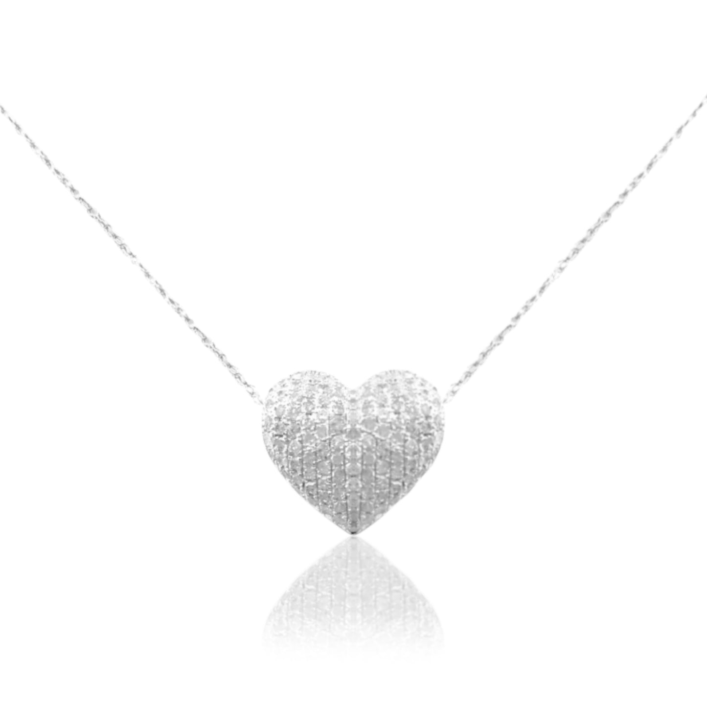 14K White Gold and Diamond Heart Pendant Necklace - HK Jewels