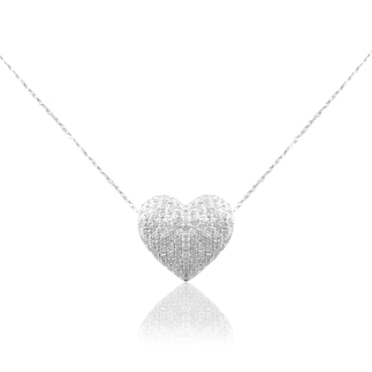 14K White Gold and Diamond Heart Pendant Necklace - HK Jewels