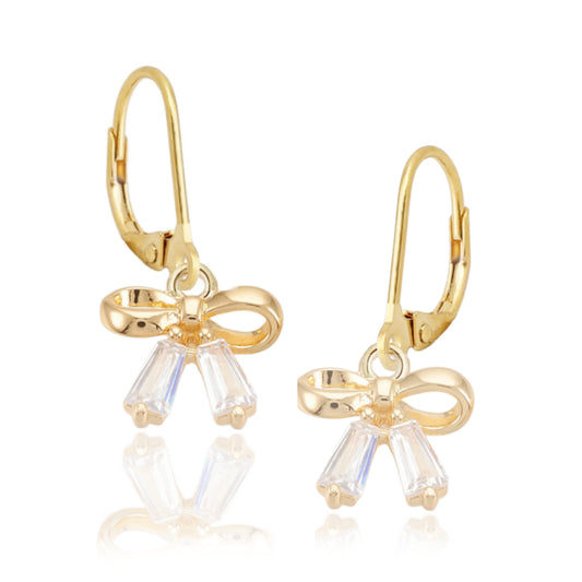 Gold Plated Surgical Steel Bow CZ Earrings - HK Jewels