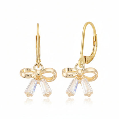 Gold Plated Surgical Steel Bow CZ Earrings - HK Jewels