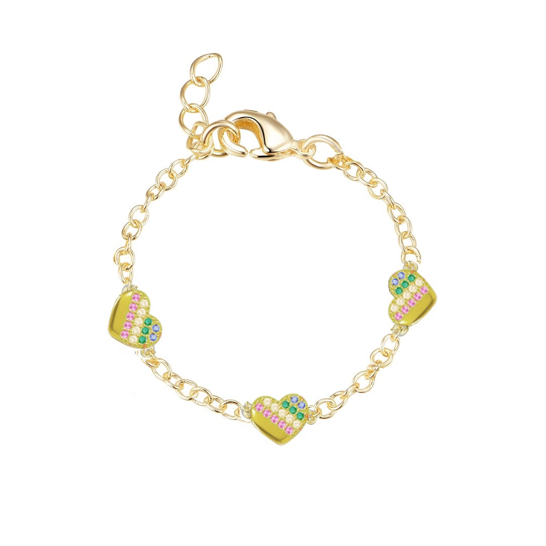 Gold Plated Colorful ¾ Micropave Heart Bracelet - HK Jewels
