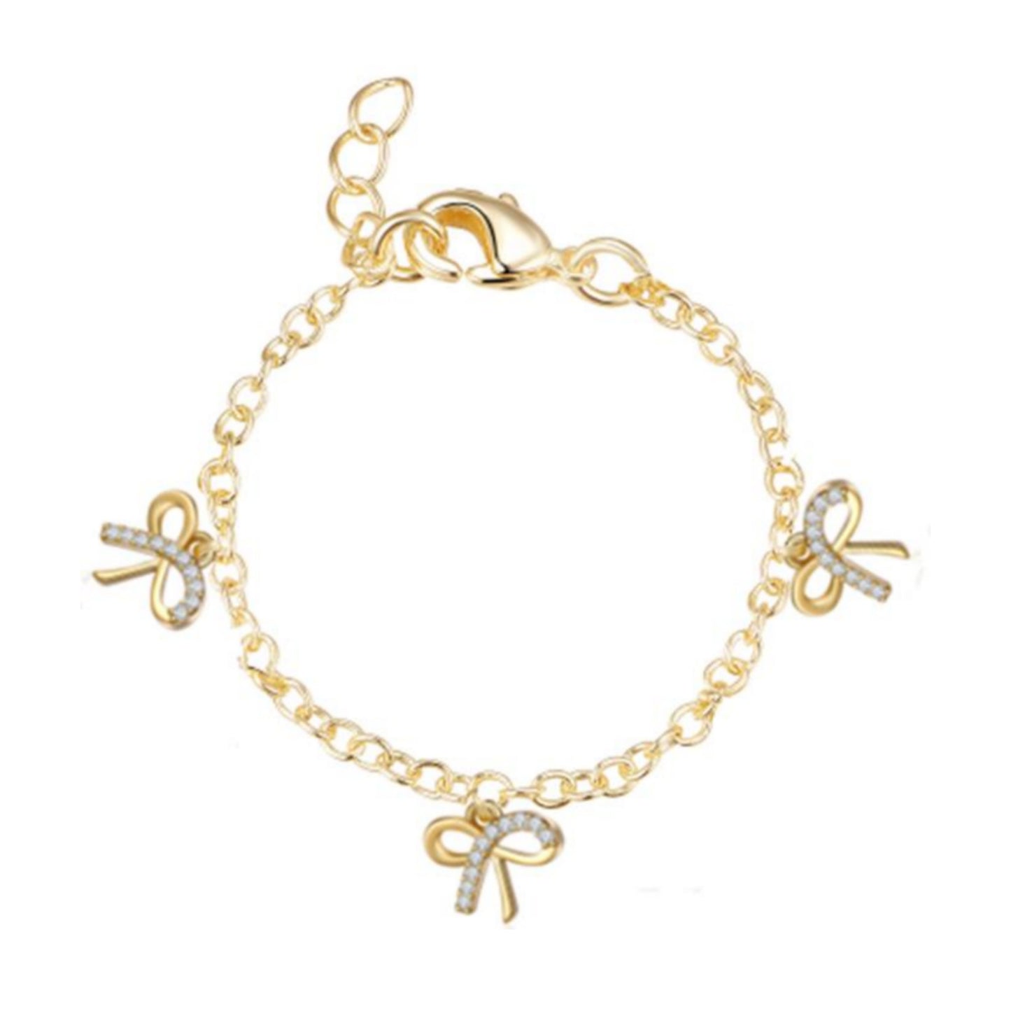 Gold Plated Sterling Silver Micropave Bowknot CZ Bracelet - HK Jewels