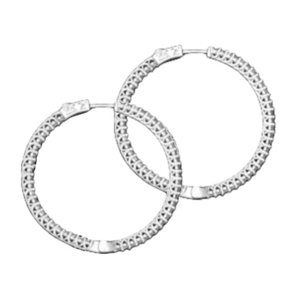 Sterling Silver 50mm Round CZ Hoop Earrings with 1.75mm CZs - HK Jewels