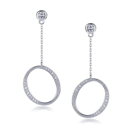 Sterling Silver CZ Hanging Circle Earrings - HK Jewels