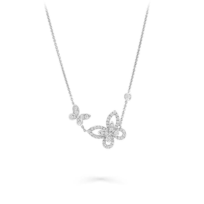 Sterling Silver CZ Double Butterfly Necklace - HK Jewels