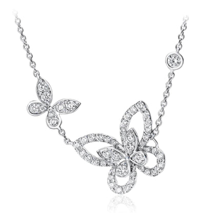 Sterling Silver CZ Double Butterfly Necklace - HK Jewels