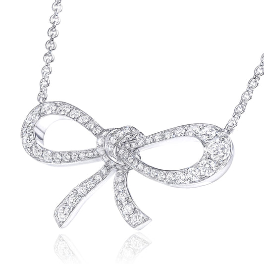 Sterling Silver CZ Bowknot Pendant Necklace - HK Jewels