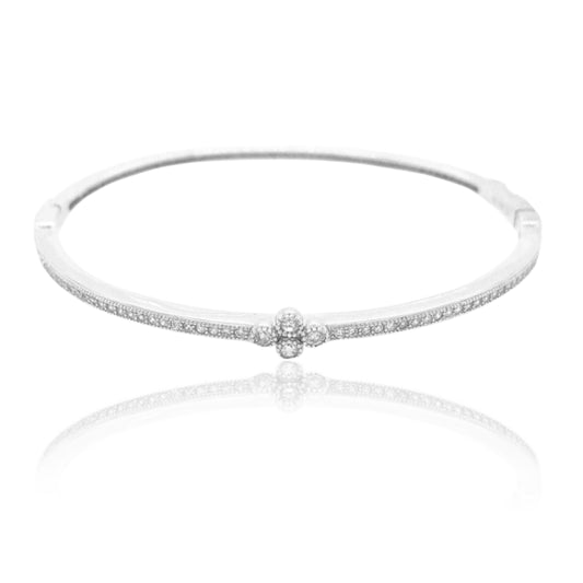 Sterling Silver And CZ Clover Bangle Bracelet - HK Jewels