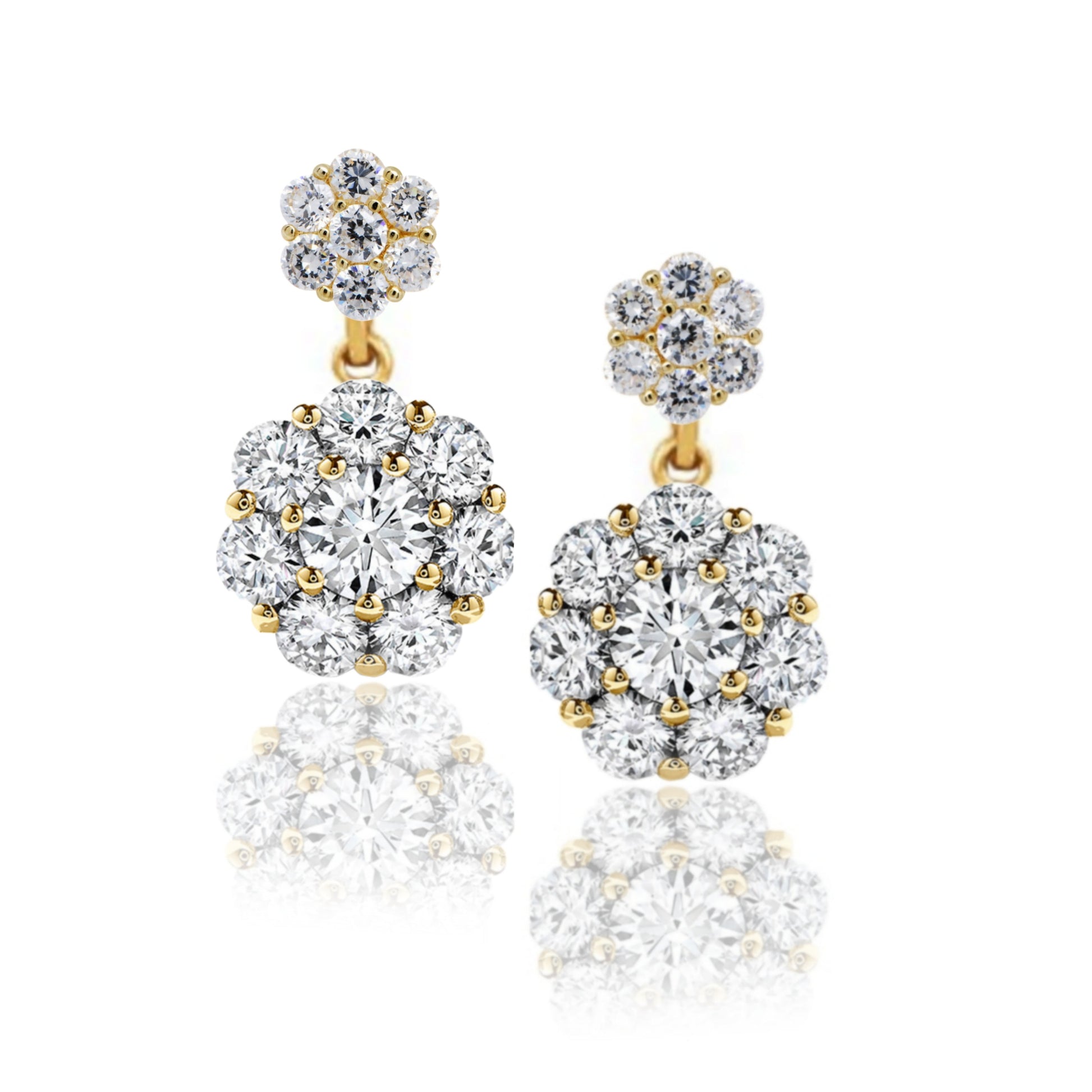 Sterling Silver CZ Double Cluster Earrings - HK Jewels