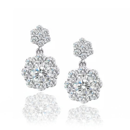 Sterling Silver CZ Double Cluster Earrings - HK Jewels