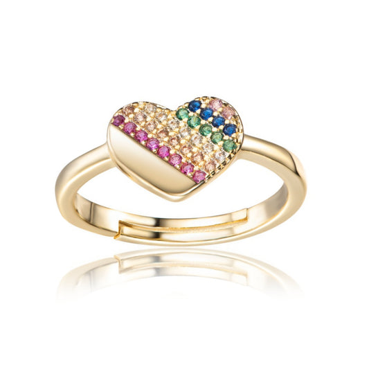 Gold Plated Colorful CZ Heart Kids Ring - HK Jewels
