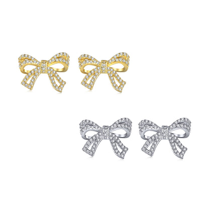 Sterling Silver Micropave Bow Stud Earrings - HK Jewels