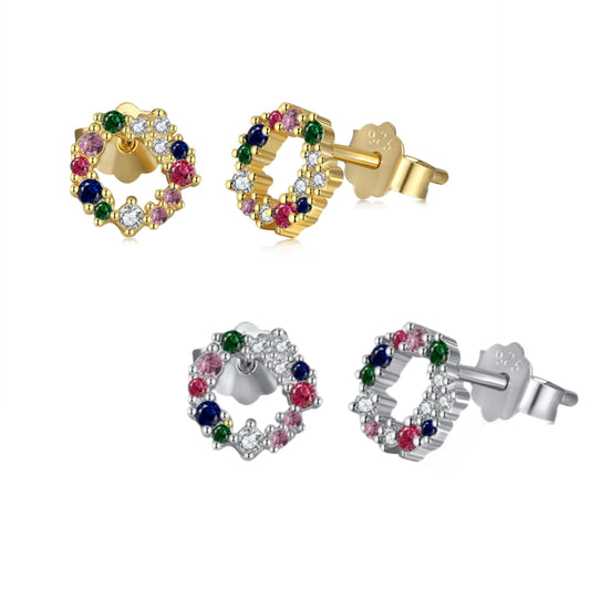 Sterling Silver Colorful Circle Stud Earrings - HK Jewels