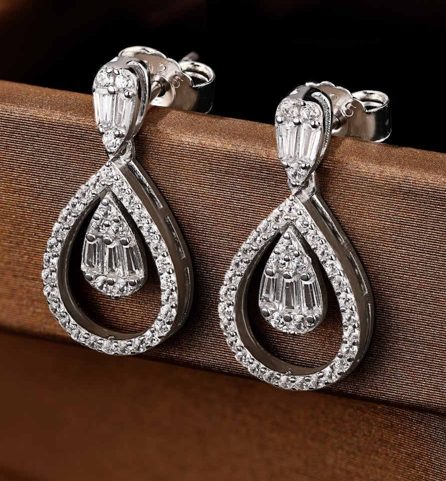 Sterling Silver Hanging Teardrop Post Earrings - HK Jewels