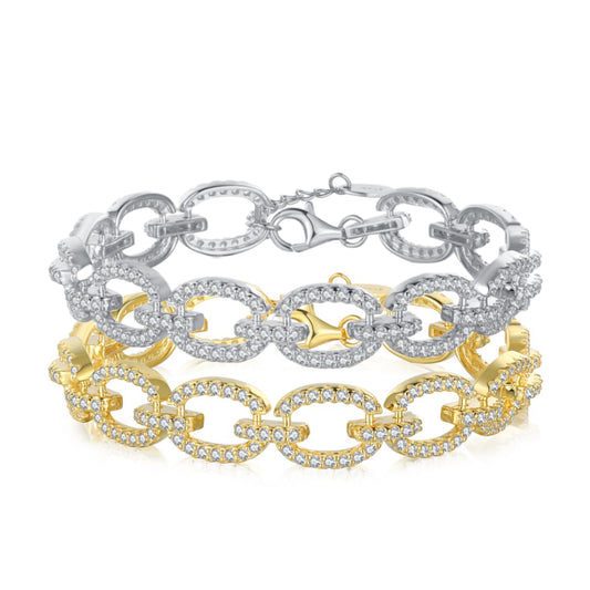 Sterling Silver Micropave Link Bracelet - HK Jewels