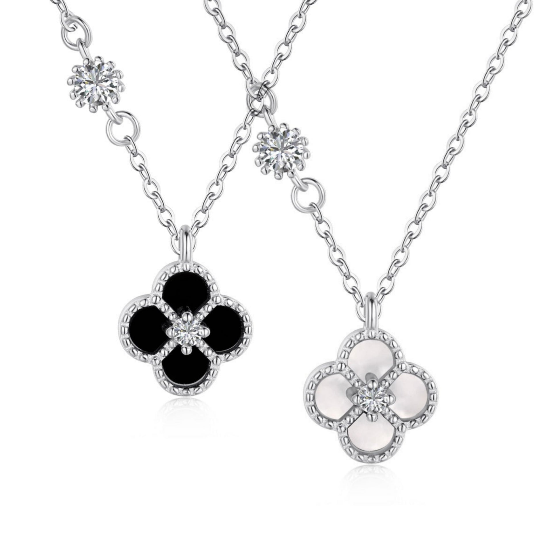 Sterling Silver Four Section Clover Necklace - HK Jewels