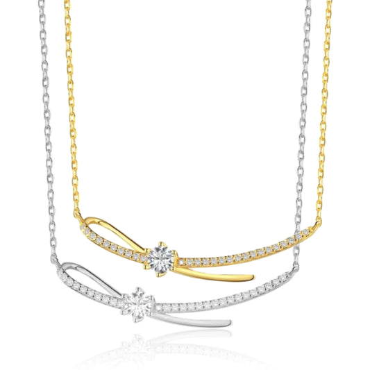 Sterling Silver Twist Bar Necklace with Large CZ - HK Jewels