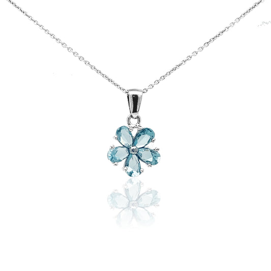 Sterling Silver Blue Flower Pendant - HK Jewels