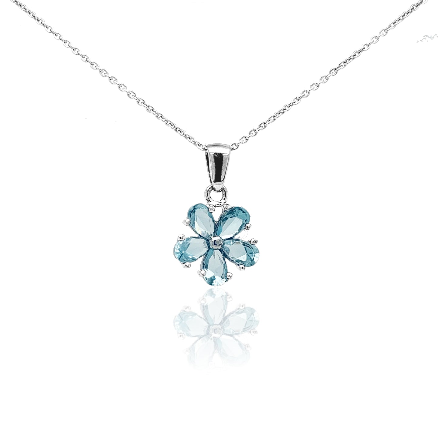 Sterling Silver Blue Flower Pendant - HK Jewels
