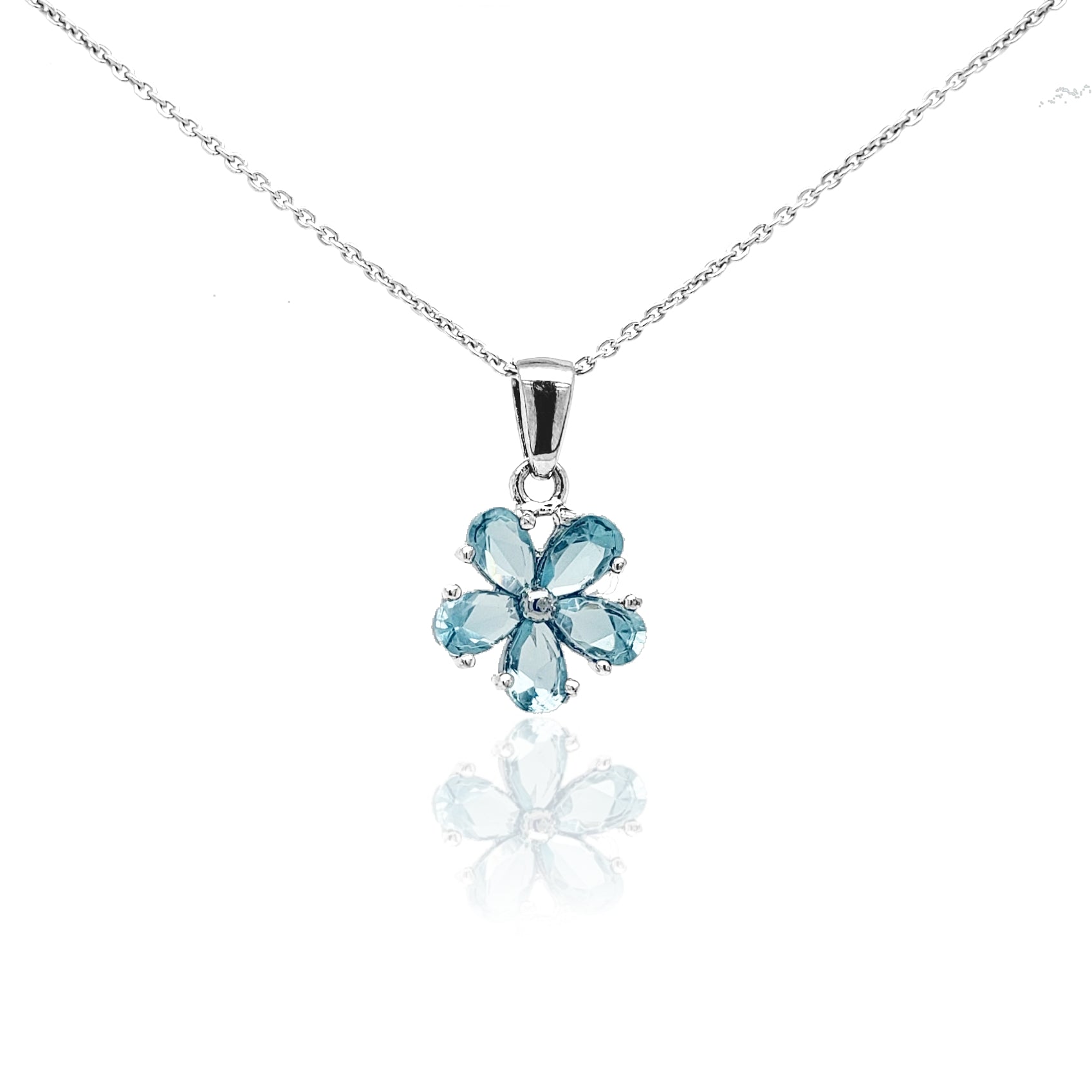 Sterling Silver Blue Flower Pendant - HK Jewels