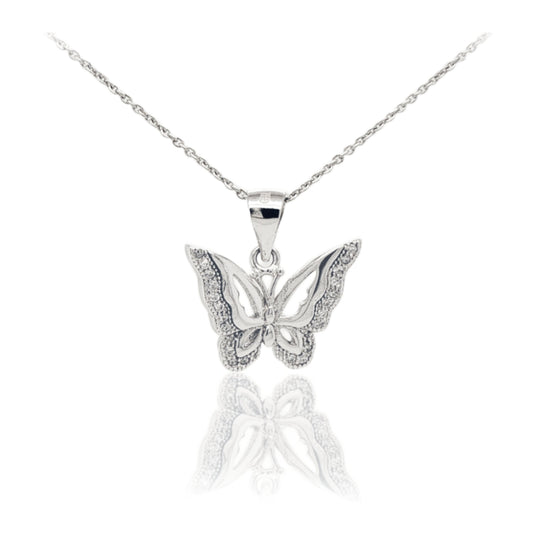 Sterling Silver Butterfly Micro Pave Pendant - HK Jewels